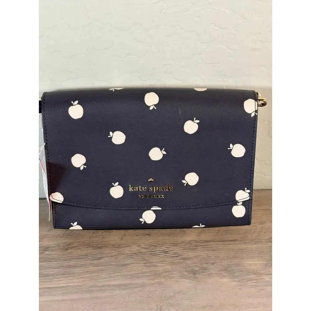 NEW Kate Spade‎ Apple Carson Orchard Convertible Crossbody Bag Navy Leather